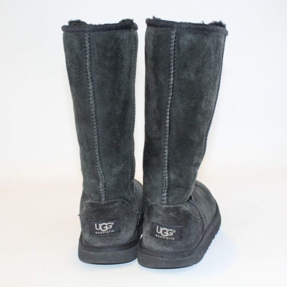 UGG Youth Sz 4 Classic Tall Black Suede Shearling Lined Pull On Mid Calf Boots - Picture 8 of 12